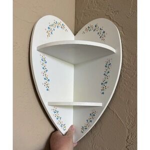 Vintage Wood Heart Corner Shelf Painted Floral White 16 Inch Carol Wright Gifts
